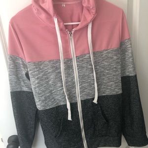 Pink and heathered gray zip hoodie